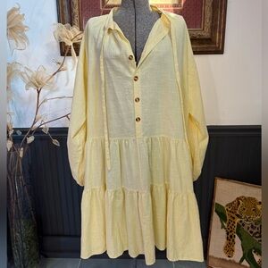NWT The Lullaby Club Avalon Smock Tiered Dress in Lemon ~ Size L/XL 🧡🍄